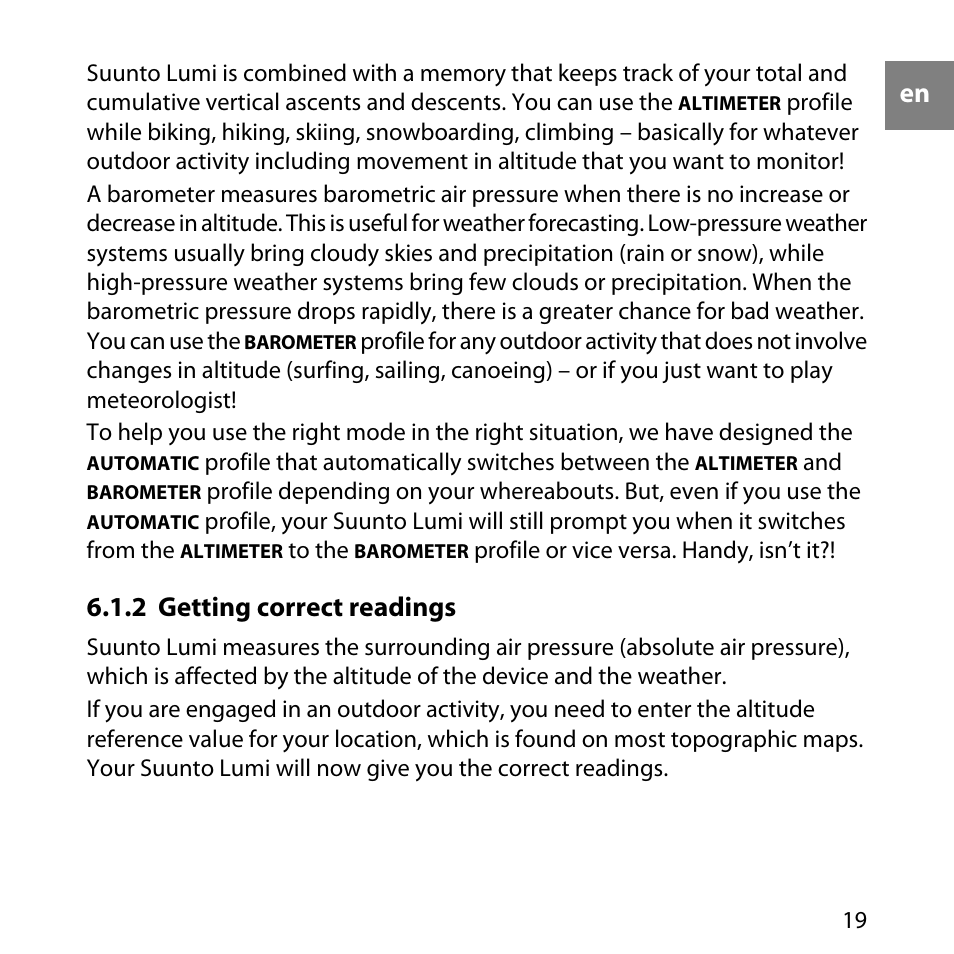 2 getting correct readings | SUUNTO LUMI User Manual | Page 22 / 49