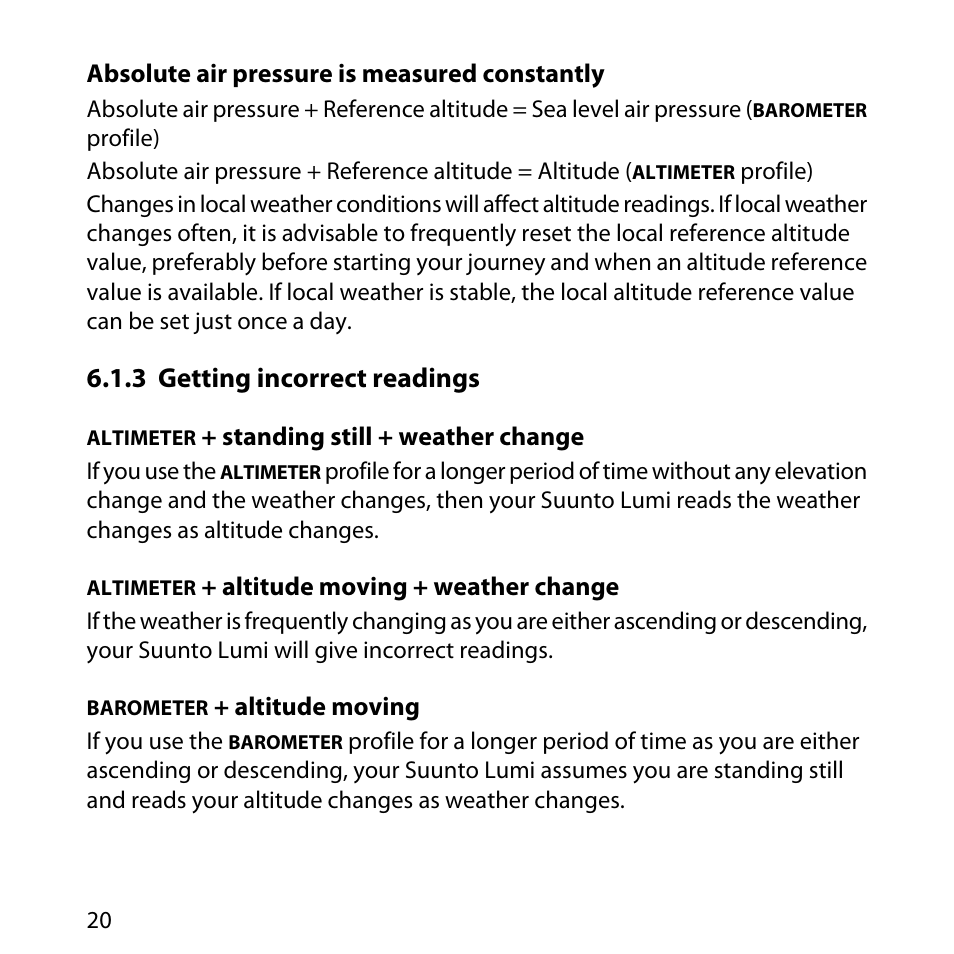 3 getting incorrect readings | SUUNTO LUMI User Manual | Page 23 / 49