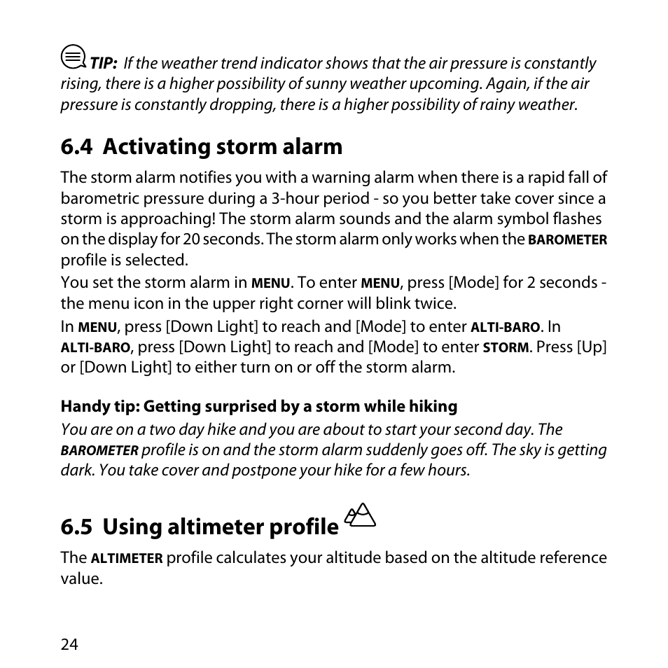 4 activating storm alarm, 5 using altimeter profile | SUUNTO LUMI User Manual | Page 27 / 49