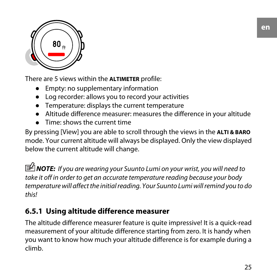 1 using altitude difference measurer | SUUNTO LUMI User Manual | Page 28 / 49