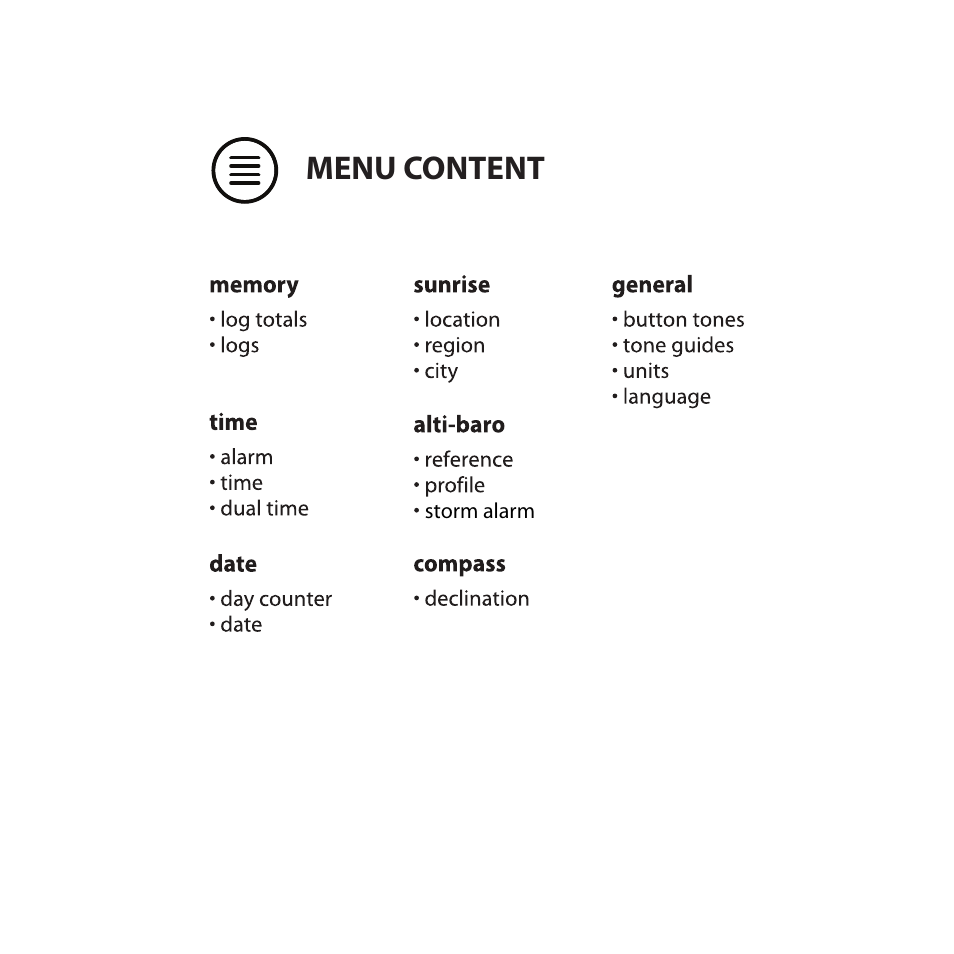 Menu content | SUUNTO LUMI User Manual | Page 3 / 49