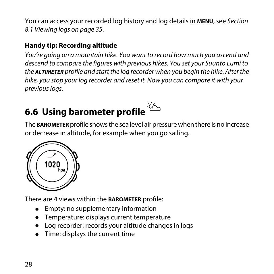 6 using barometer profile | SUUNTO LUMI User Manual | Page 31 / 49