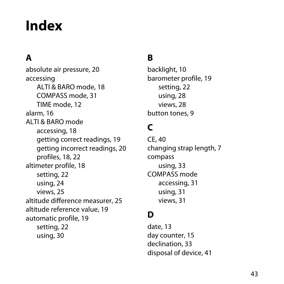 Index | SUUNTO LUMI User Manual | Page 46 / 49