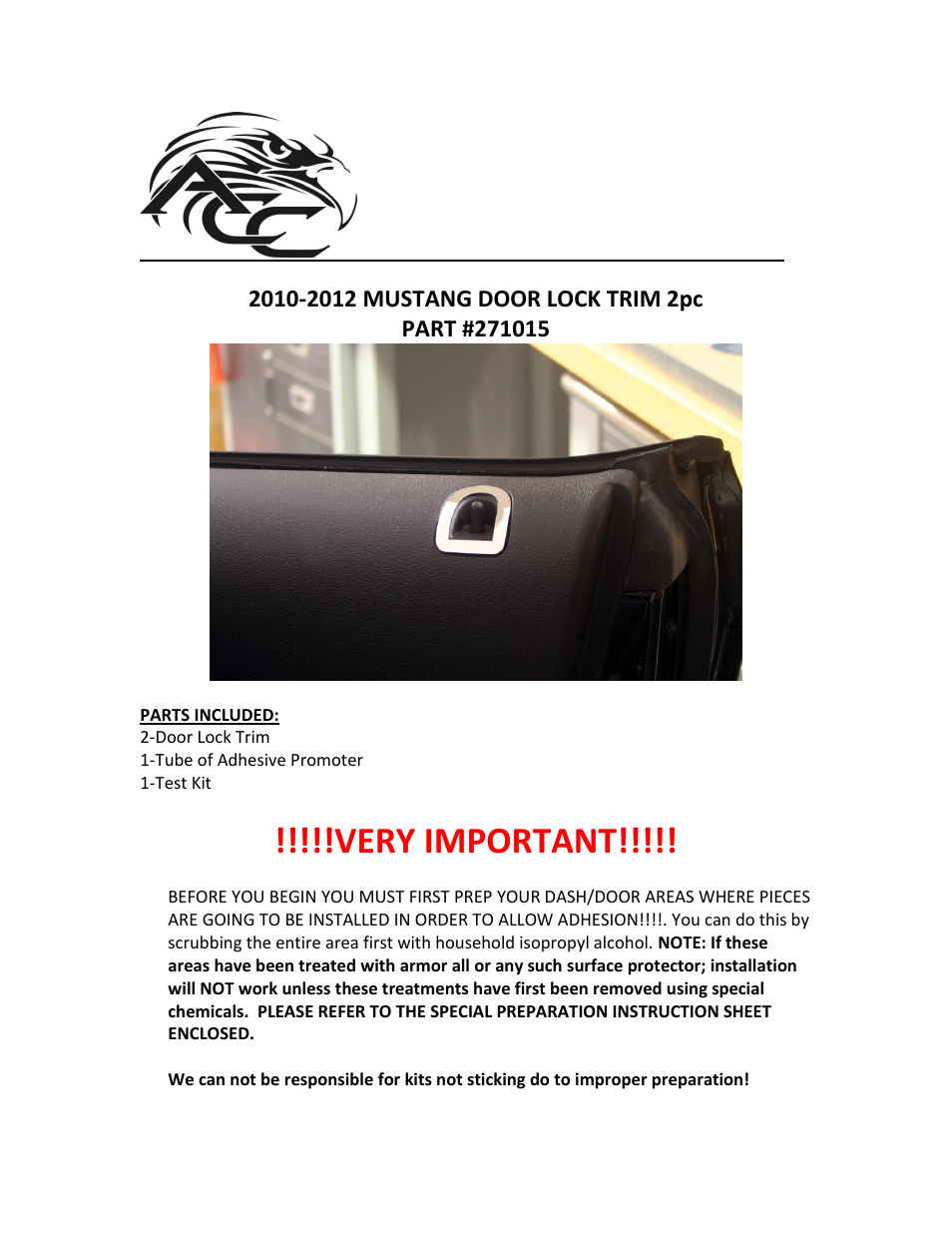 American Car Craft Mustang Door Lock Trim Ring 2Pc Polished 2010-2012 User Manual | 2 pages