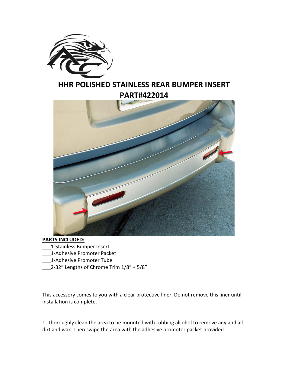 American Car Craft HHR Bumper Insert Polished Rear 2006-2012 User Manual | 2 pages