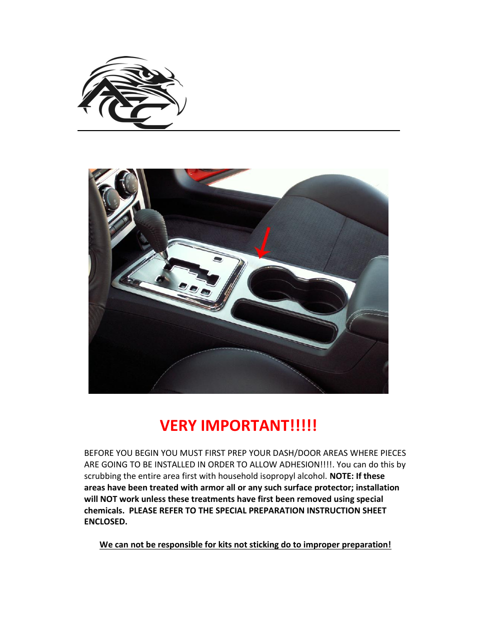 American Car Craft Challenger 5.7 and SRT 8 Shifter Plate Brushed Outer Plate 2008-2013 User Manual | 2 pages