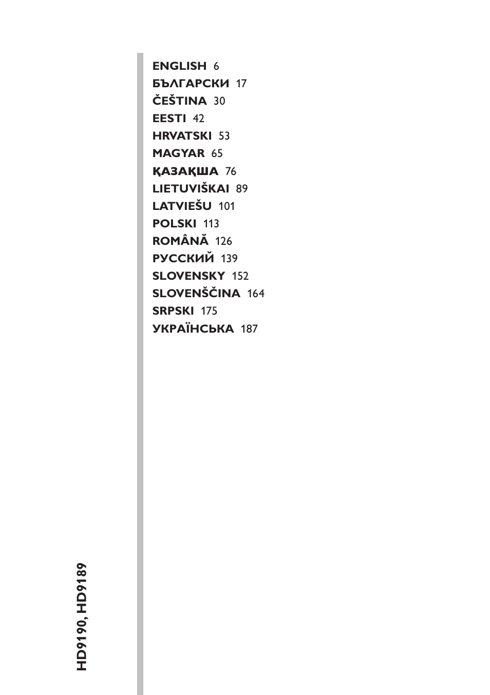 Table of content | Philips HD9189 User Manual | Page 5 / 204