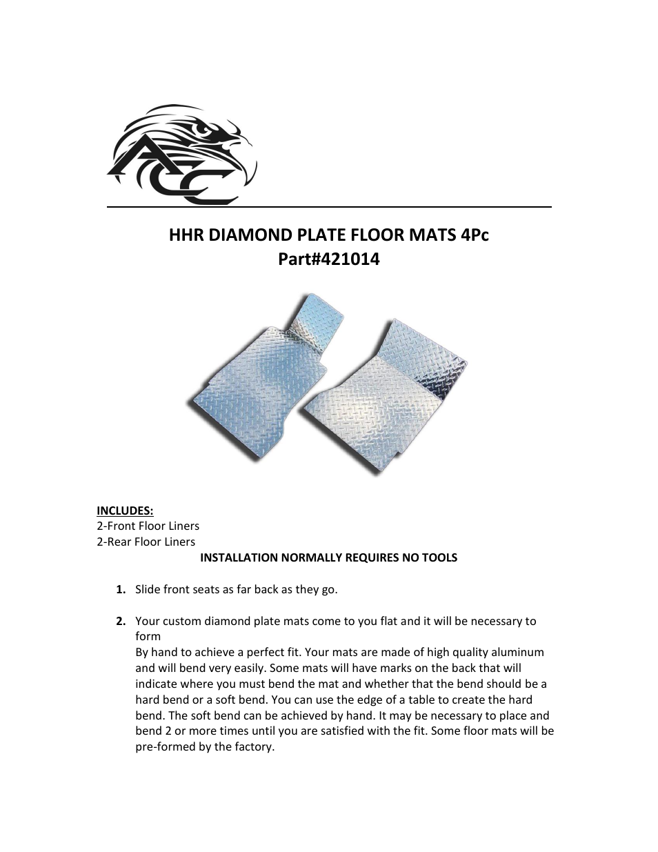 American Car Craft HHR Floor Mats - Diamond Plate 4Pc Polished 2006-2008 User Manual | 2 pages