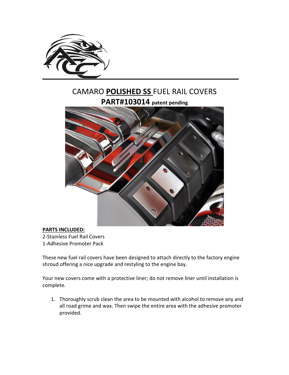 American Car Craft Camaro Fuel Rail Covers Polished "SS 2010-2013" User Manual | 2 pages