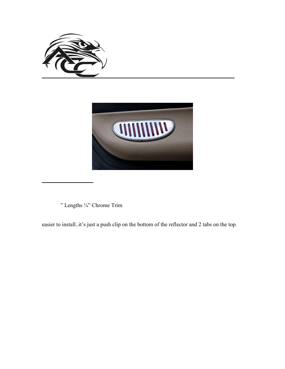 American Car Craft Corvette Interior Door Reflector Polished Trim 1997-2004 C5 & Z06 User Manual | 2 pages