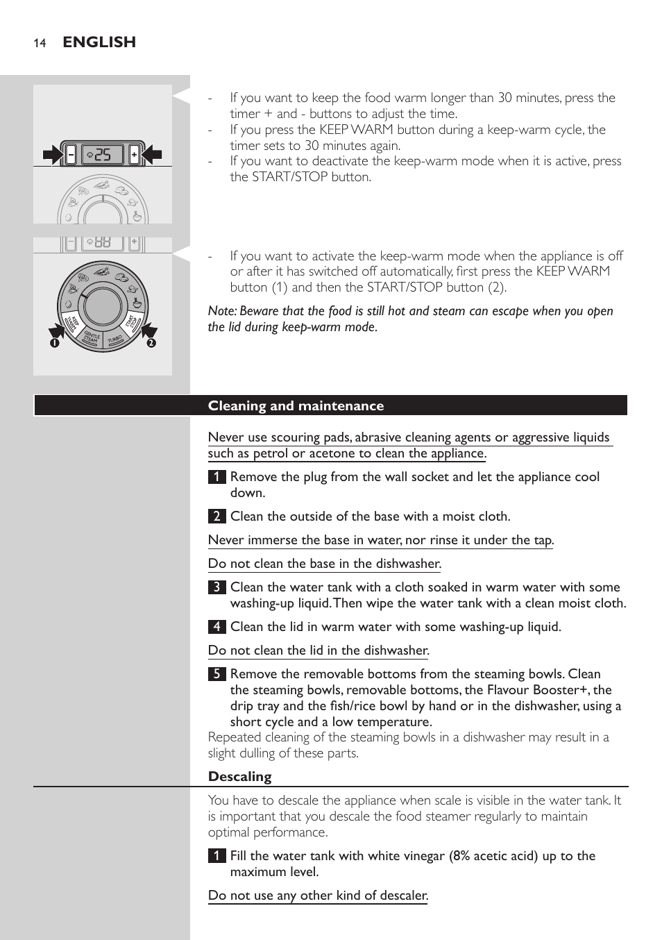 Cleaning and maintenance, Descaling | Philips HD9160 User Manual | Page 14 / 242