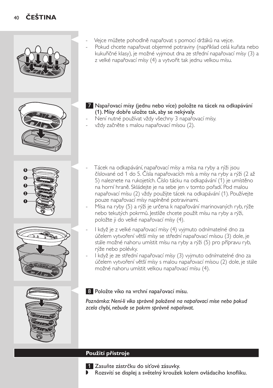 Použití přístroje | Philips HD9160 User Manual | Page 40 / 242