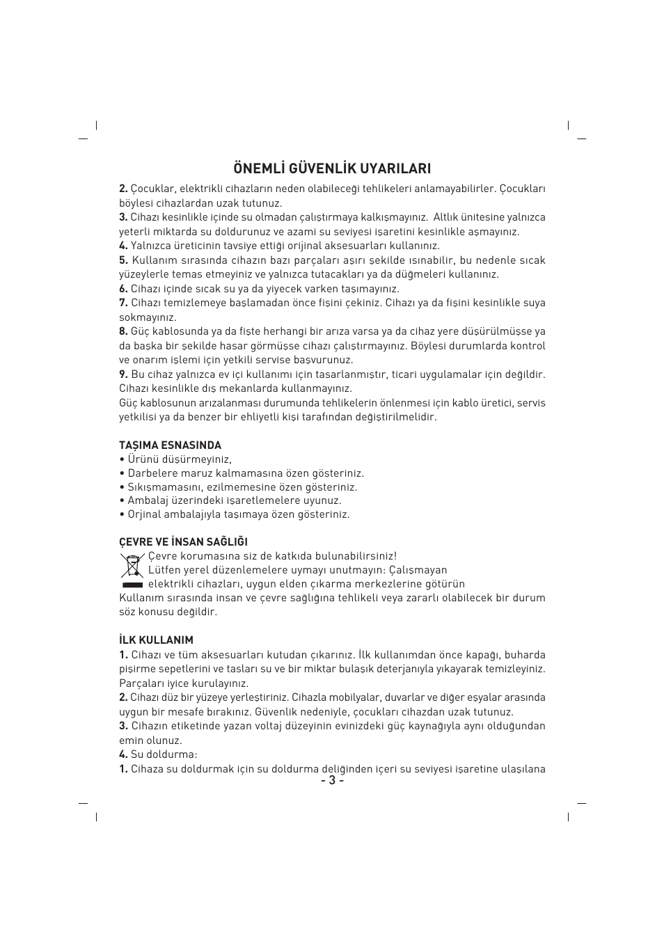 Öneml‹ güvenl‹k uyarilari | SINBO SFS 5707 User Manual | Page 4 / 43