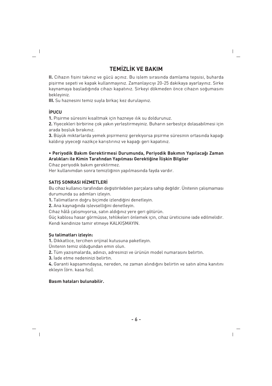 Tem‹zl‹k ve bakim | SINBO SFS 5707 User Manual | Page 7 / 43