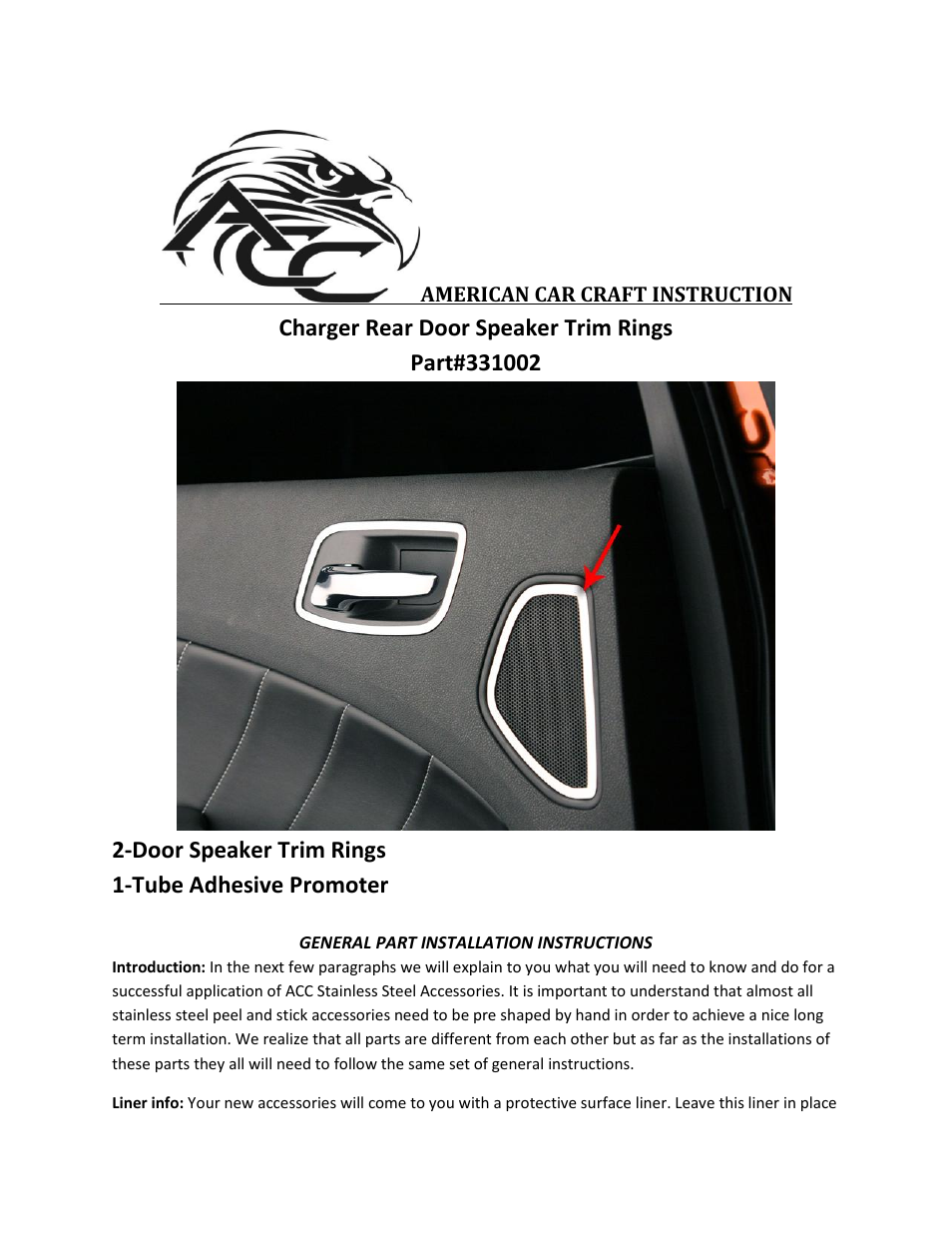 American Car Craft Dodge Charger _ Chrysler 300 Speaker Trim Rings Rear 2Pc 2011-2012 User Manual | 2 pages