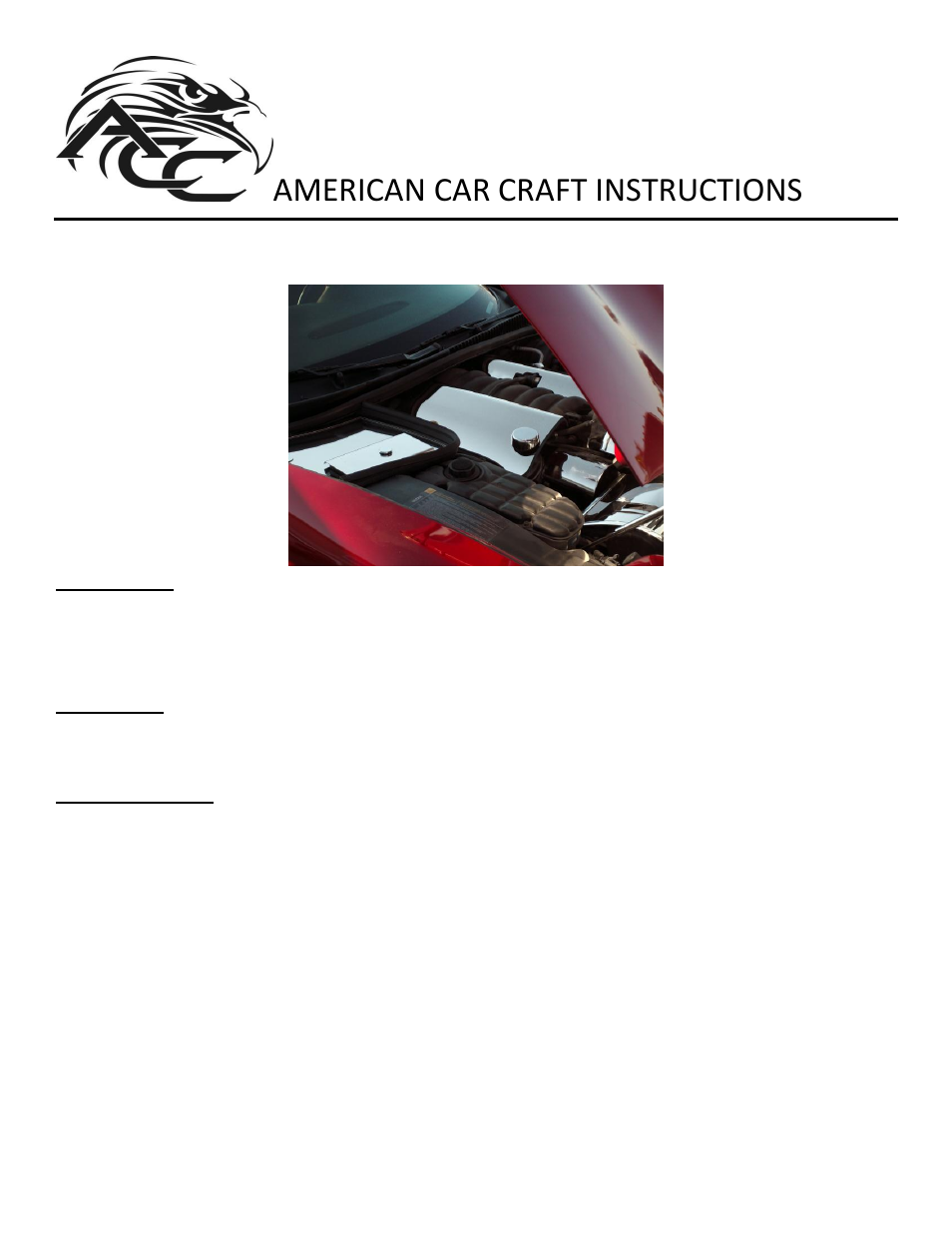 American Car Craft Corvette Fuel Rail Covers Replacement Style w_Cap Cover 1999-2004 C5 & Z06 User Manual | 2 pages