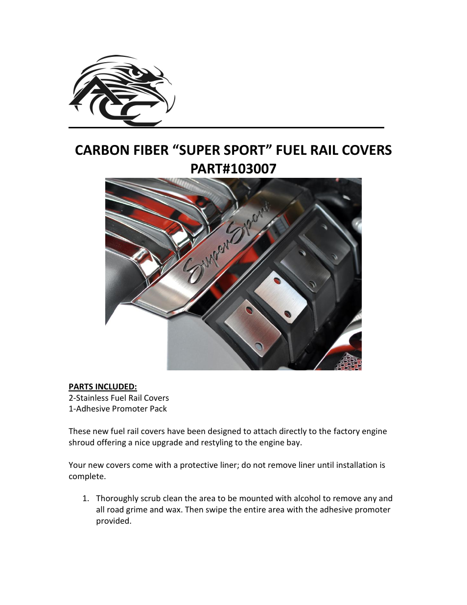 American Car Craft Camaro Fuel Rail Covers Polished Carbon Fiber "Super Sport 2010-2013" User Manual | 2 pages