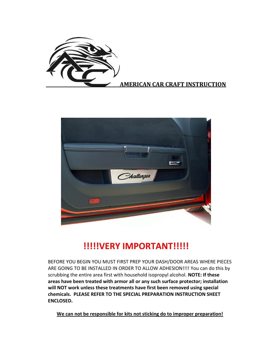 American Car Craft Challenger Door Badge Plate Brushed with Laser Etched "CHALLENGER Classic Script 2Pc 2008-2013" User Manual | 2 pages