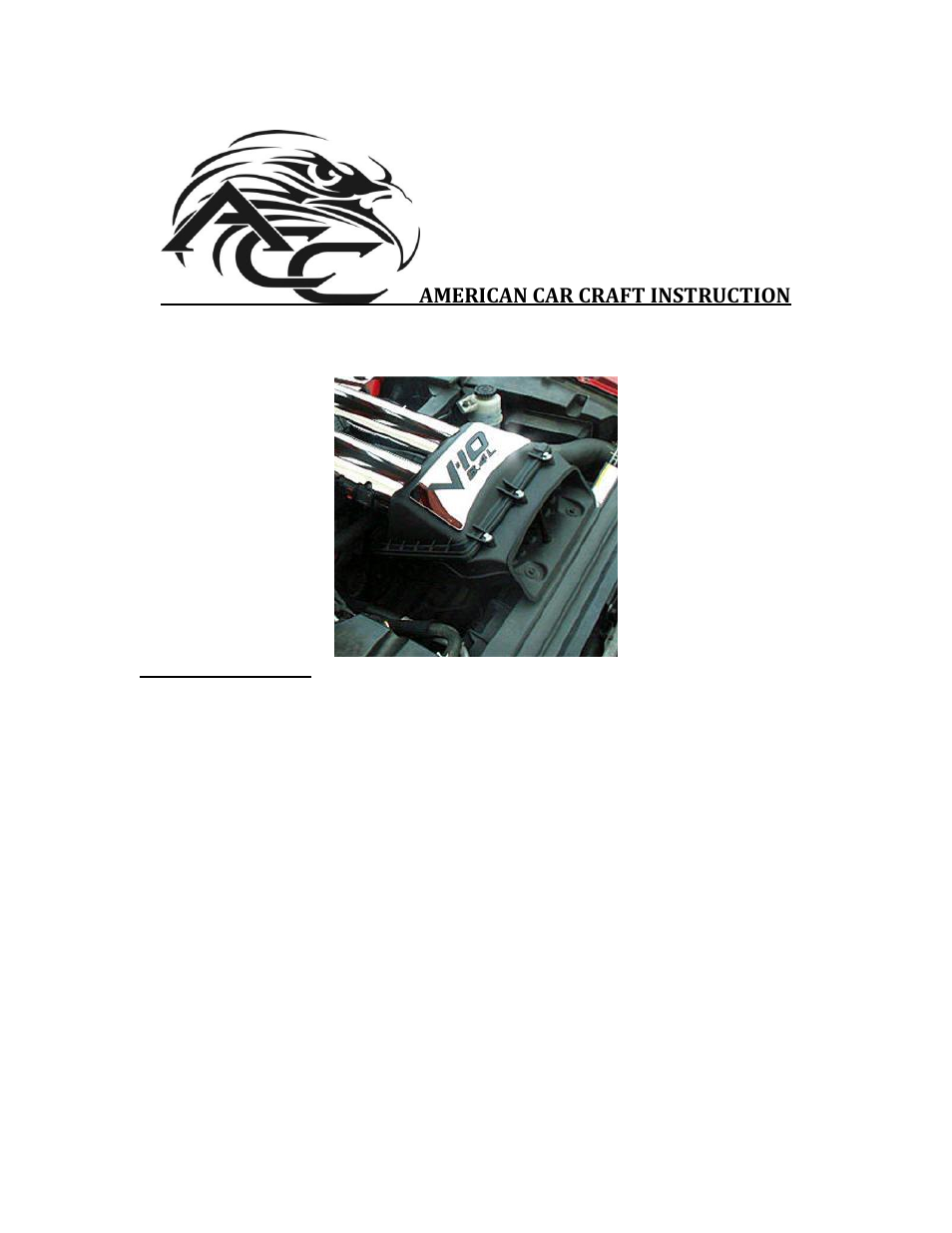 American Car Craft Dodge Viper Air Tube Top Plate "V-10 8.4L Polished 2008-2010" User Manual | 2 pages