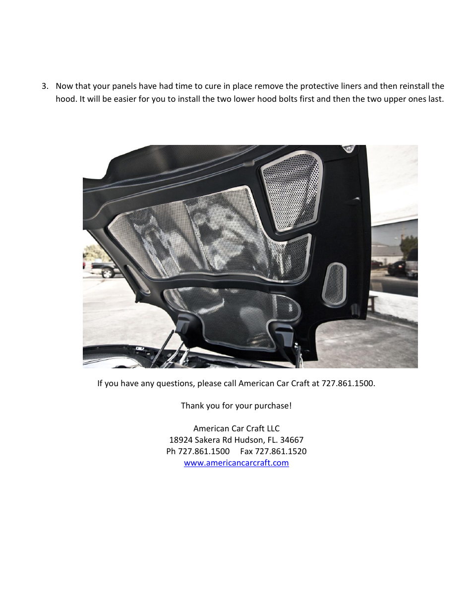 American Car Craft Corvette Hood Panel Inserts 5Pc Set Perforated 1997-2004 C5 & Z06 User Manual | Page 2 / 2
