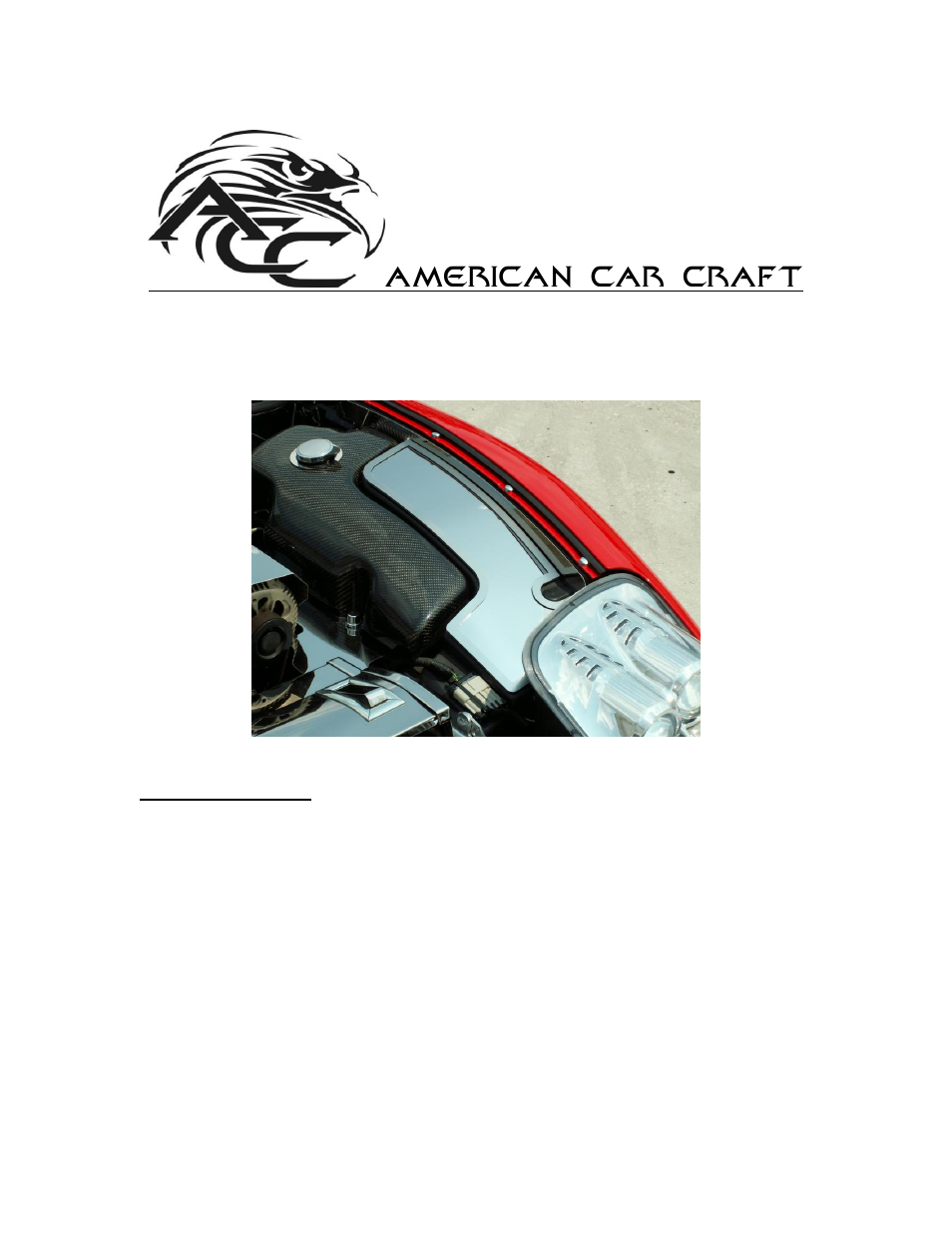 American Car Craft Corvette Inner Fender Accent Plates Polished 1997-2004 C5 & Z06 User Manual | 2 pages