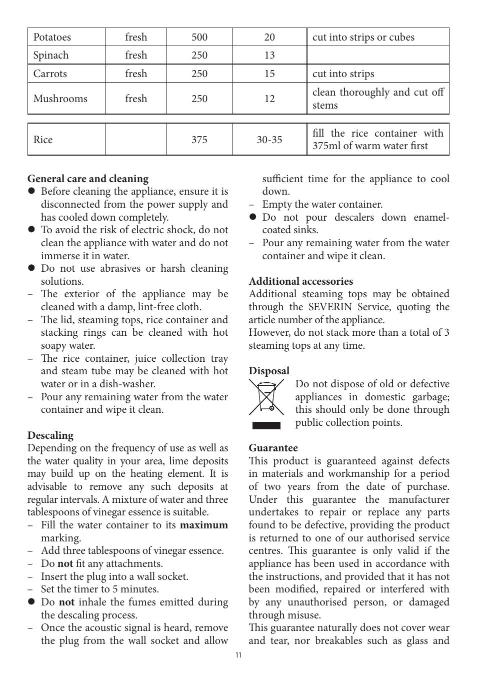 SEVERIN DG 2438 User Manual | Page 11 / 62