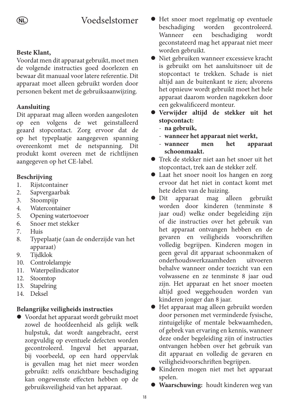 Voedselstomer | SEVERIN DG 2438 User Manual | Page 18 / 62