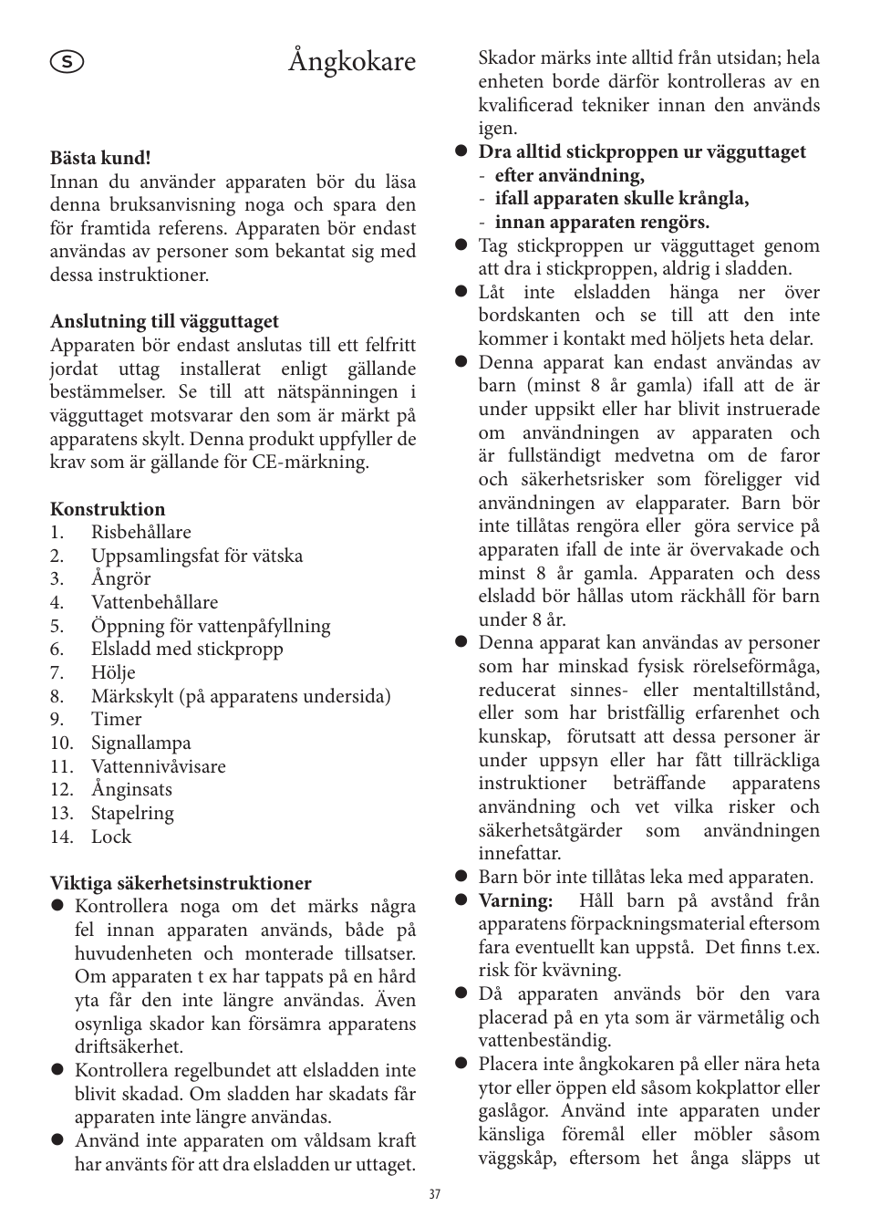 Ångkokare | SEVERIN DG 2438 User Manual | Page 37 / 62