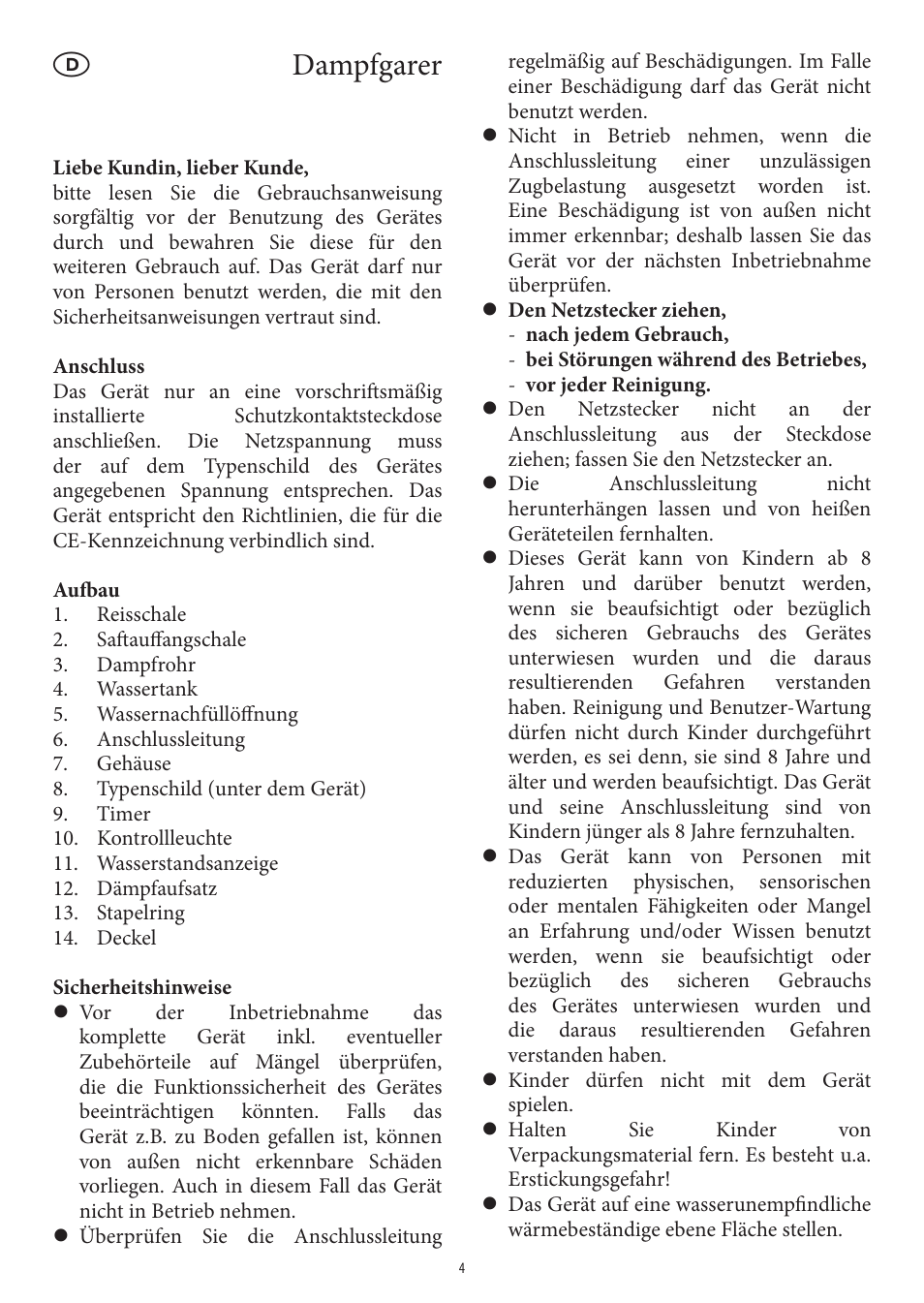 Dampfgarer | SEVERIN DG 2438 User Manual | Page 4 / 62
