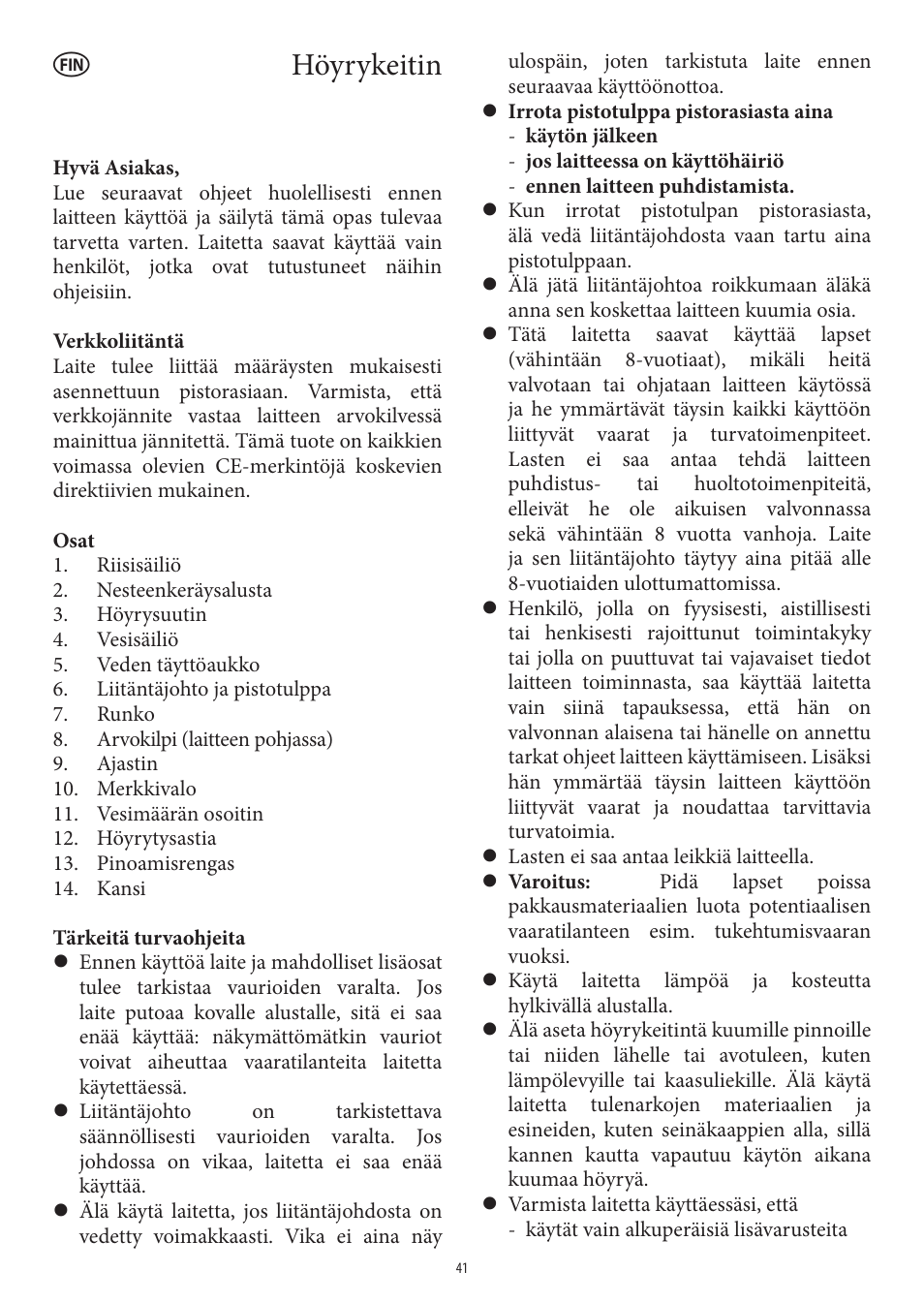 Höyrykeitin | SEVERIN DG 2438 User Manual | Page 41 / 62