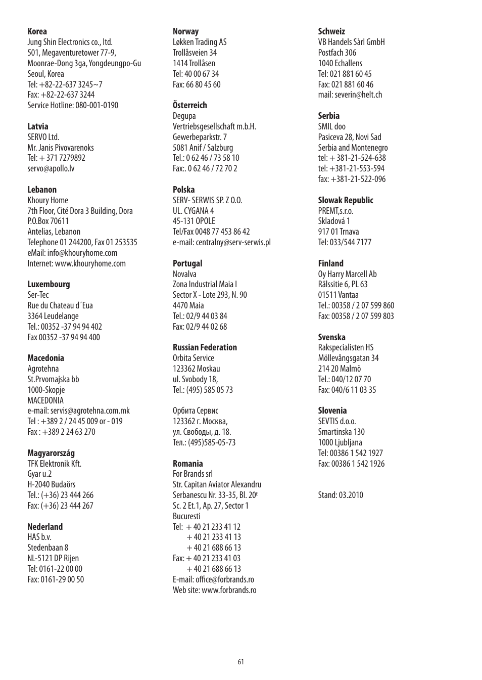SEVERIN DG 2438 User Manual | Page 61 / 62