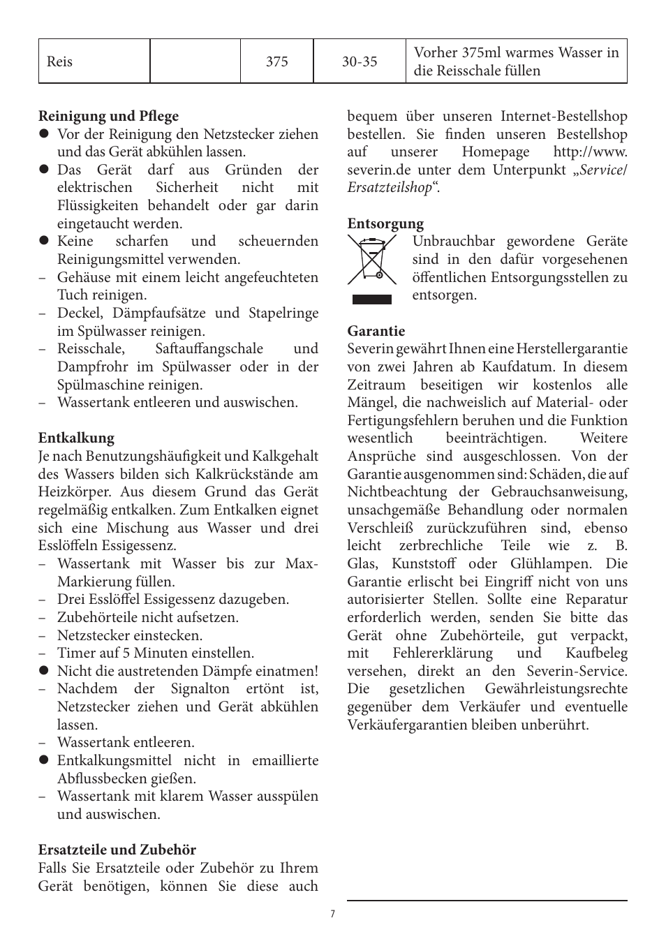 SEVERIN DG 2438 User Manual | Page 7 / 62