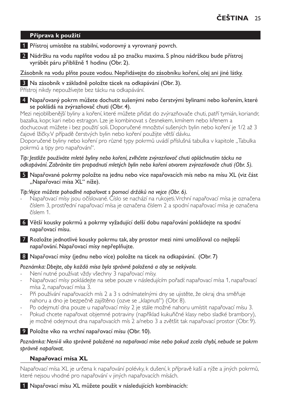 Příprava k použití, Napařovací mísa xl | Philips HD9140 User Manual | Page 25 / 144