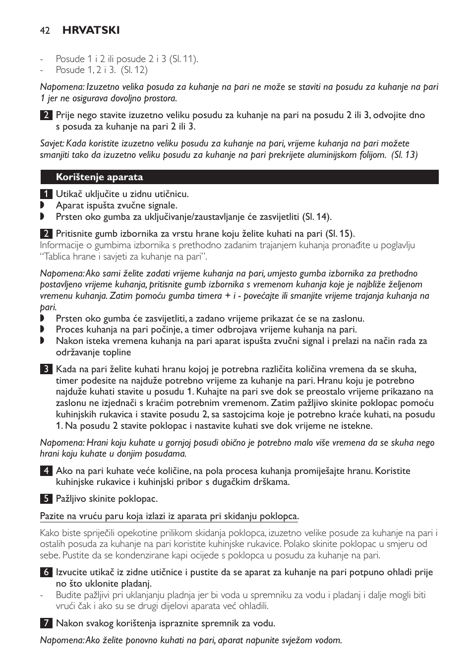 Korištenje aparata | Philips HD9140 User Manual | Page 42 / 144