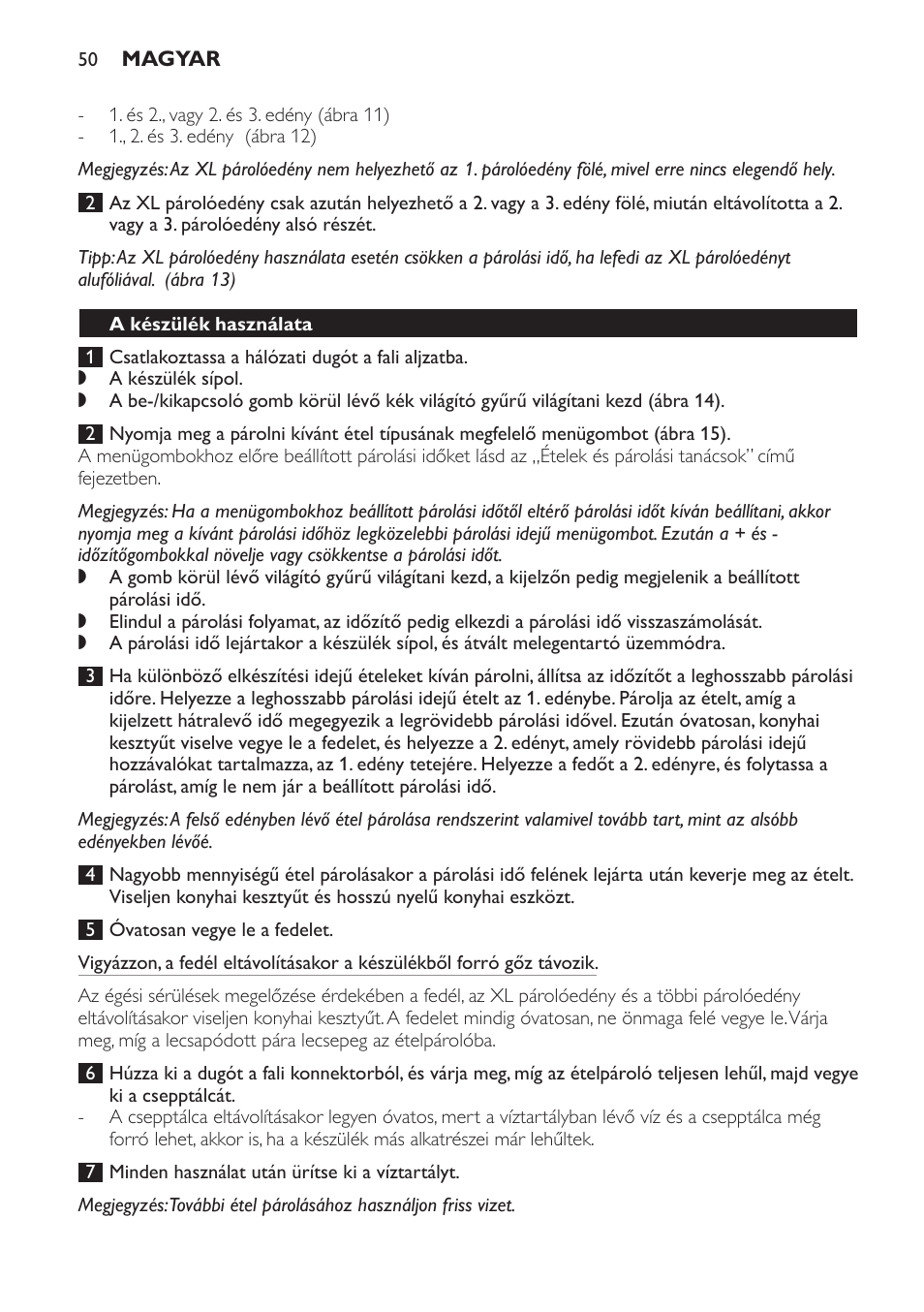 A készülék használata | Philips HD9140 User Manual | Page 50 / 144