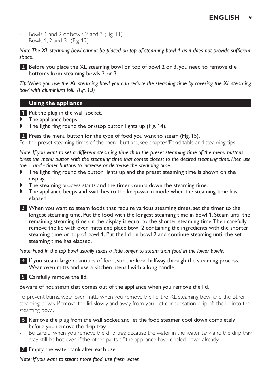 Using the appliance | Philips HD9140 User Manual | Page 9 / 144
