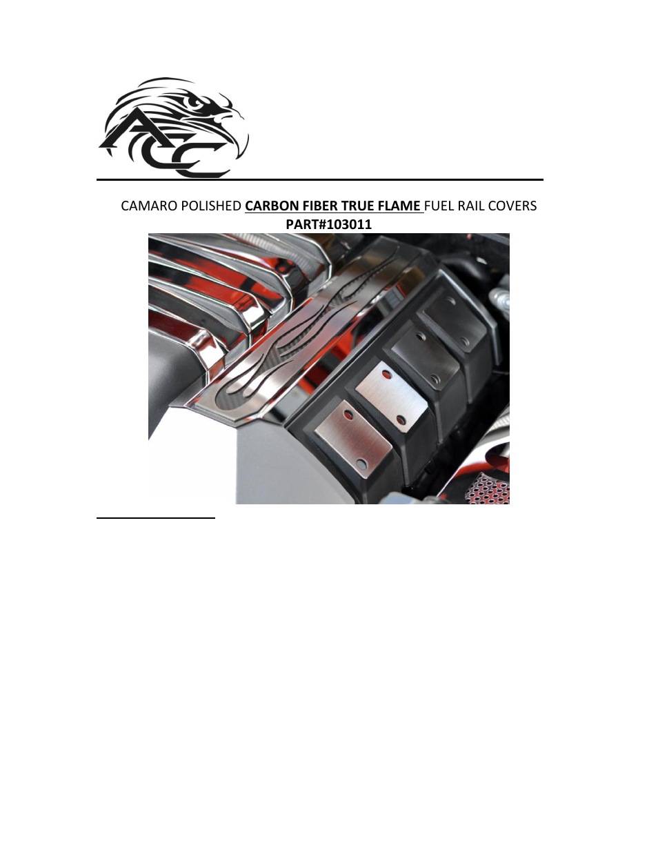 American Car Craft Camaro Fuel Rail Covers Polished Carbon Fiber "True Flame 2010-2013" User Manual | 2 pages