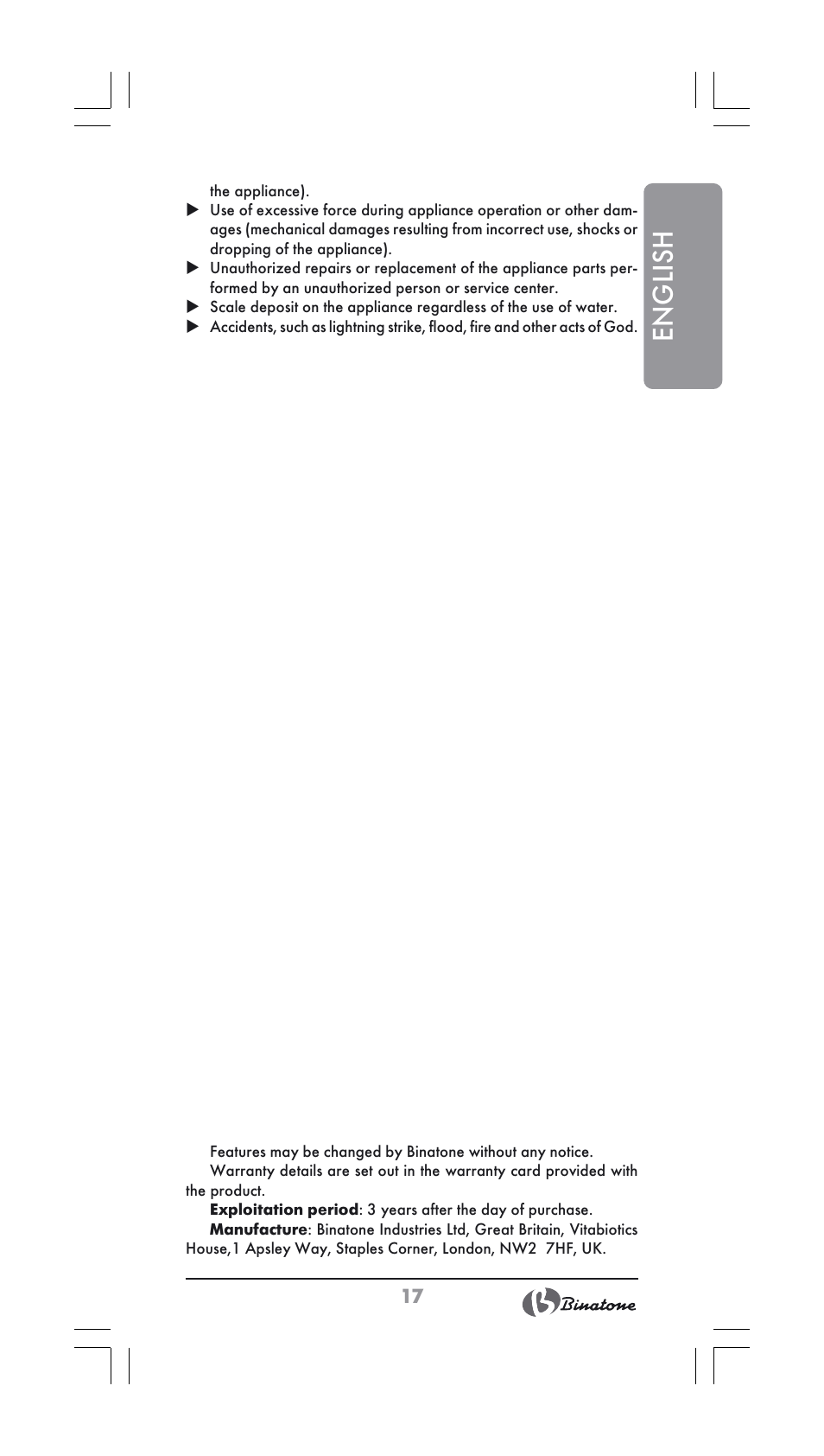 English | Binatone FS-404 User Manual | Page 17 / 66