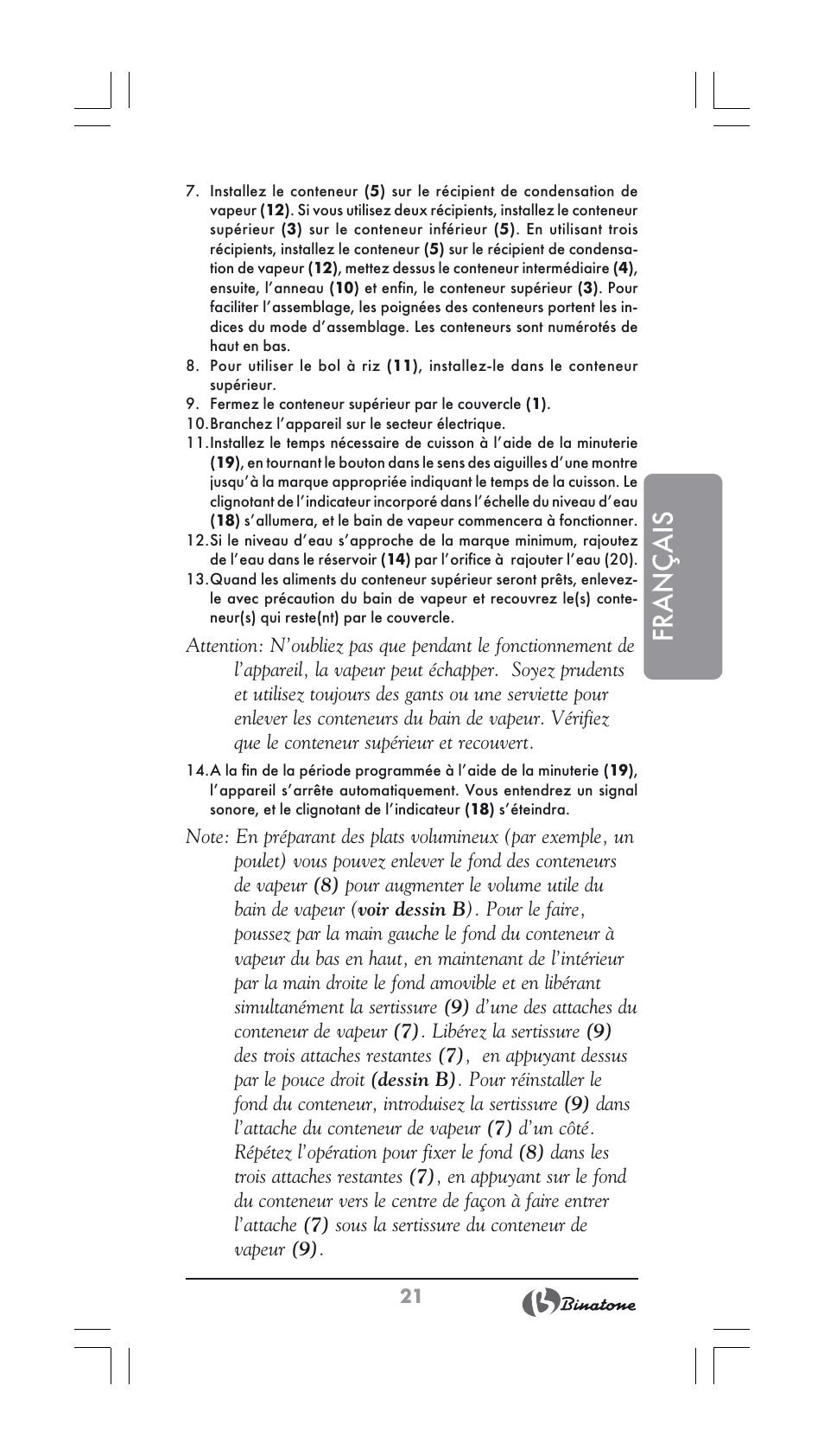 Français | Binatone FS-404 User Manual | Page 21 / 66