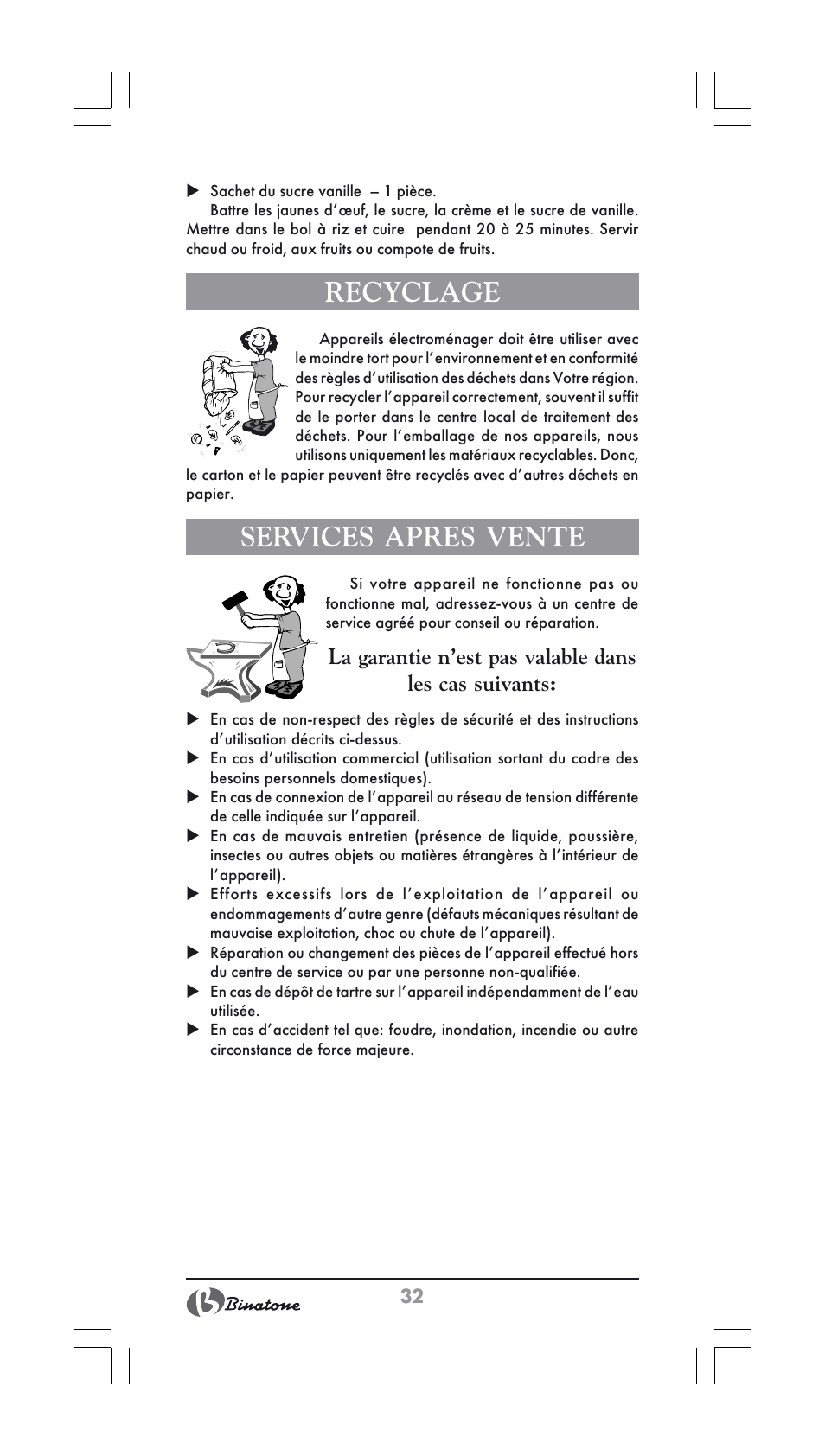 Recyclage, Services apres vente | Binatone FS-404 User Manual | Page 32 / 66
