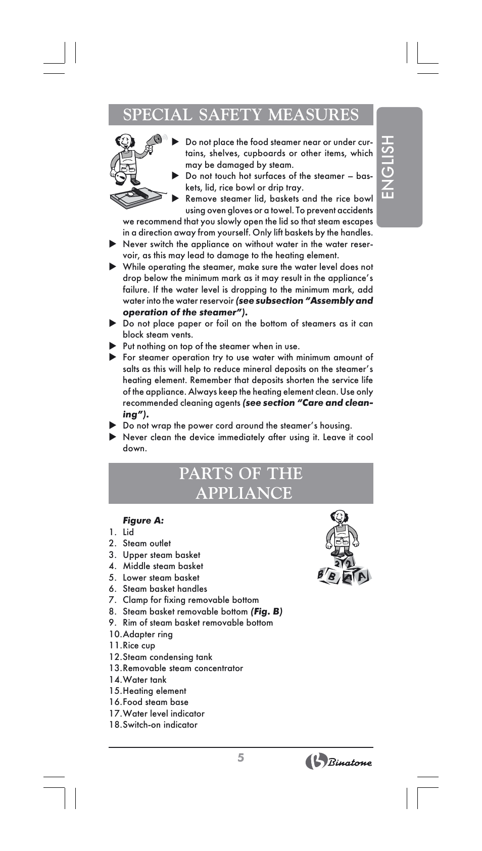 English special safety measures, Parts of the appliance | Binatone FS-404 User Manual | Page 5 / 66