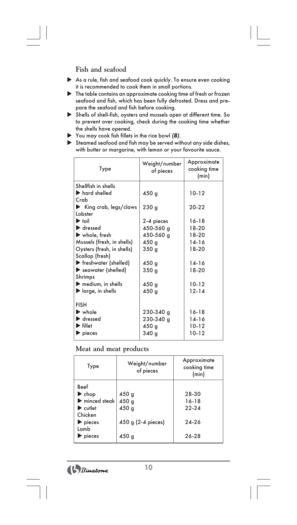 10 meat and meat products fish and seafood | Binatone FS-202 User Manual | Page 10 / 66
