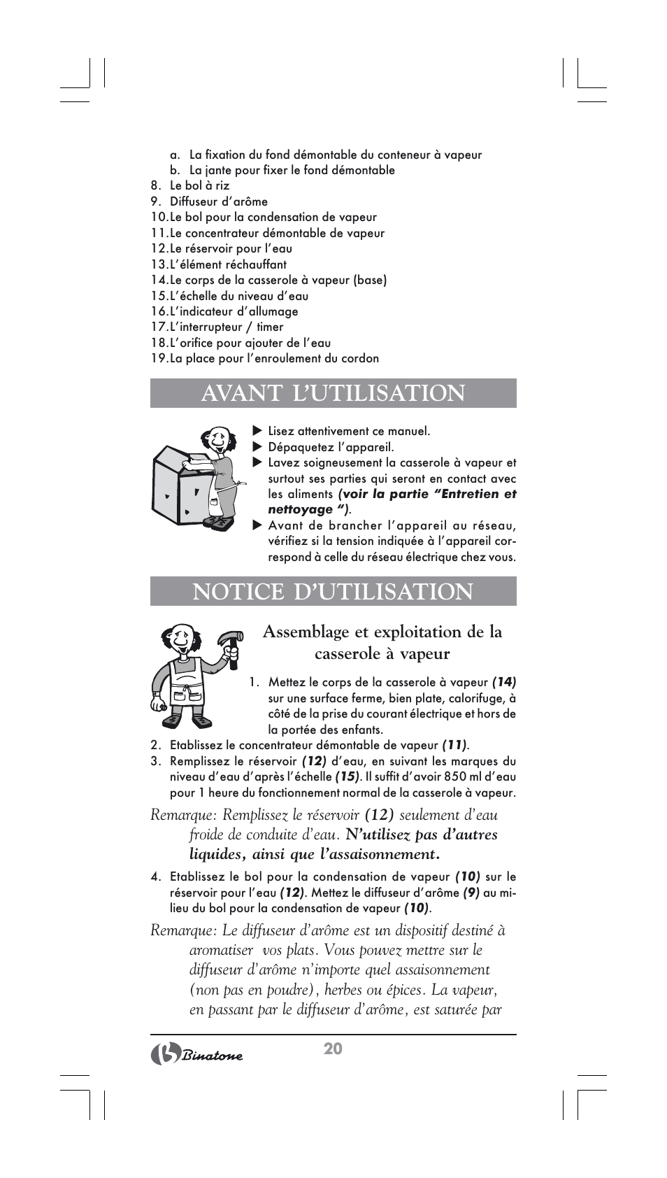 Avant l’utilisation, Notice d’utilisation | Binatone FS-202 User Manual | Page 20 / 66
