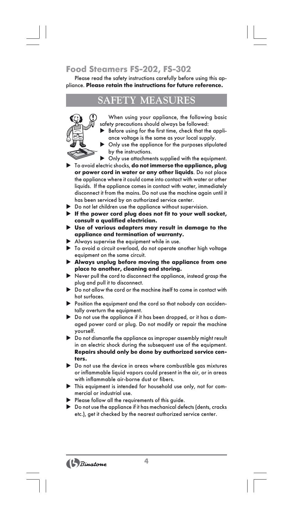 Safety measures | Binatone FS-202 User Manual | Page 4 / 66