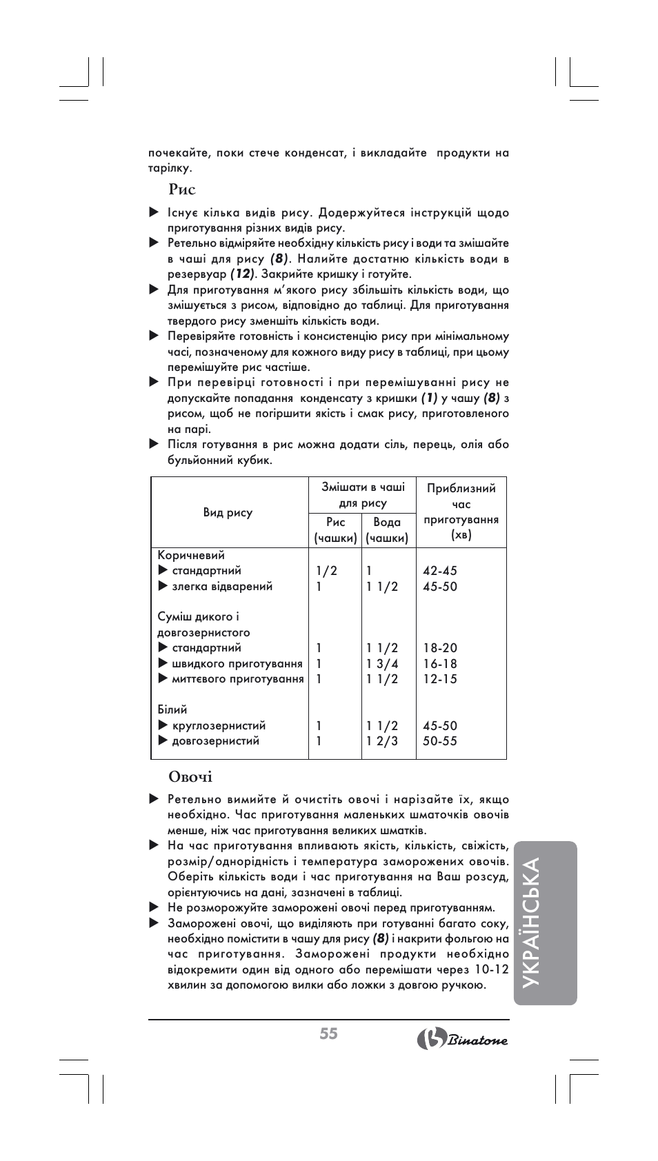 Укра¯нська, Овочі | Binatone FS-202 User Manual | Page 55 / 66