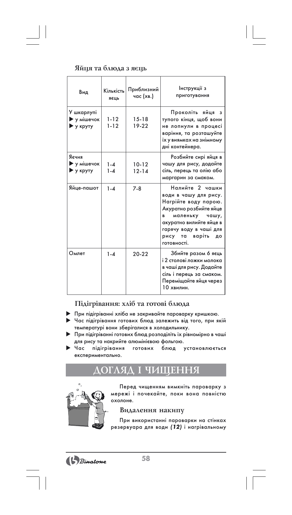 Догляд і чищення, Видалення накипу | Binatone FS-202 User Manual | Page 58 / 66