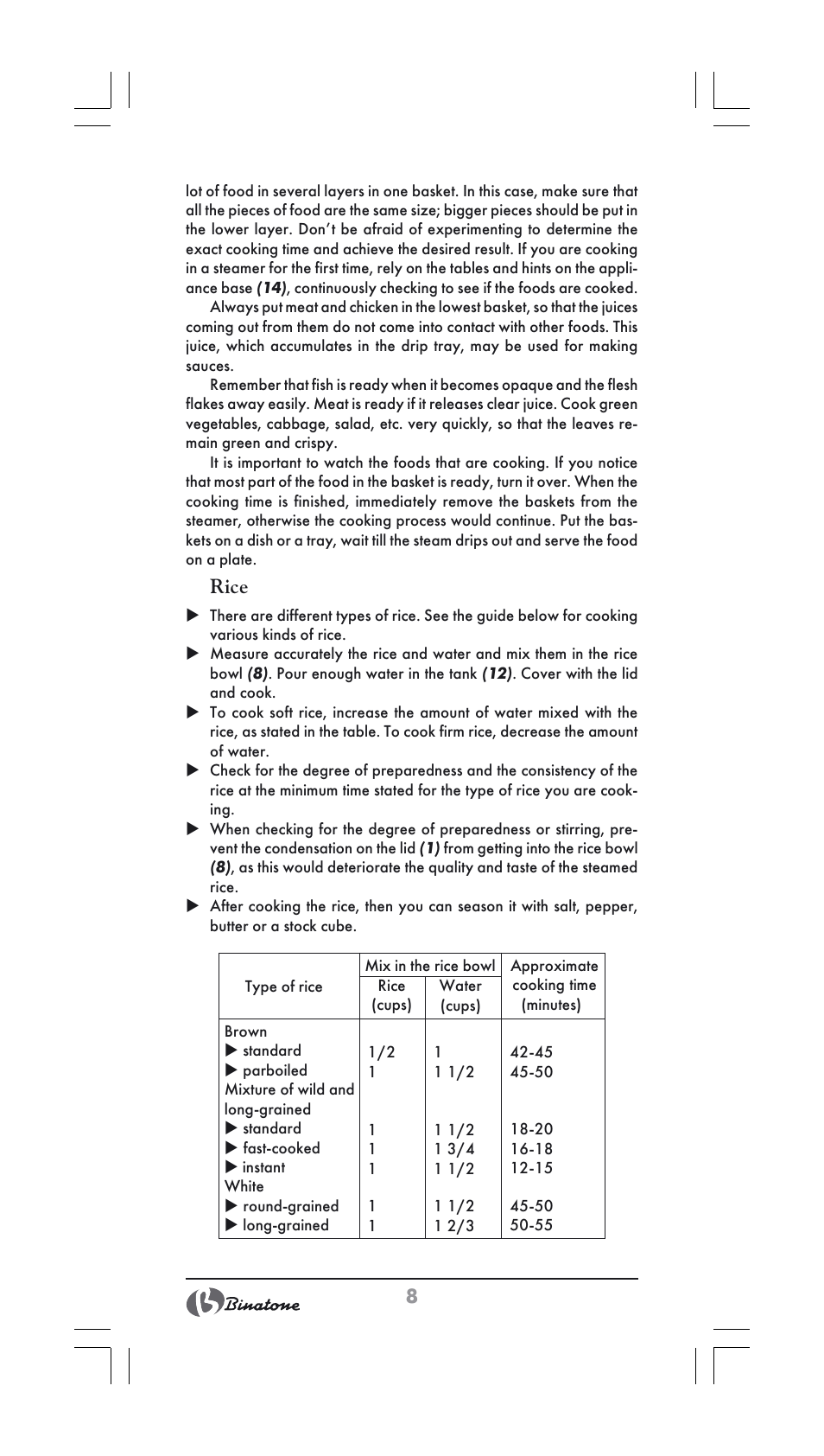 Rice | Binatone FS-202 User Manual | Page 8 / 66