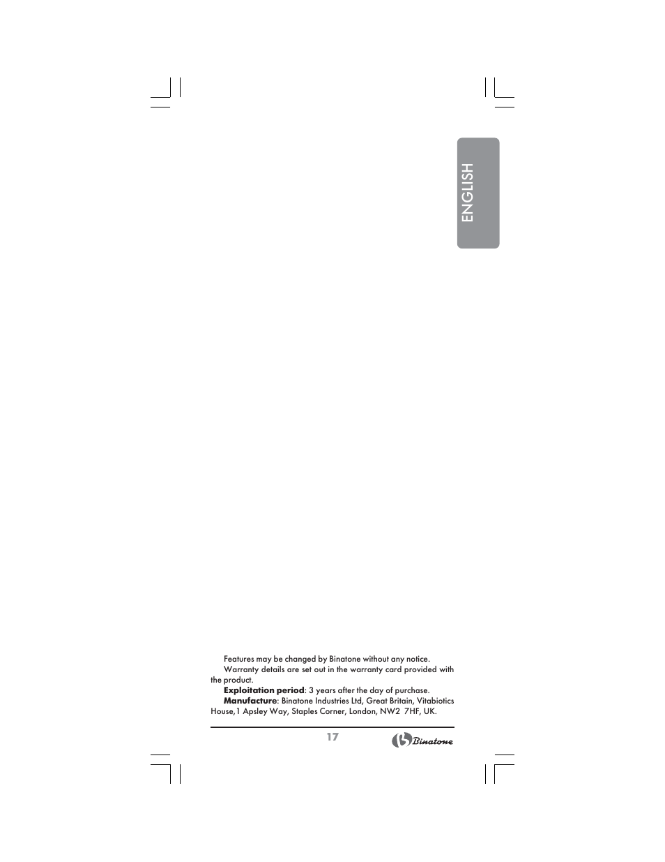 English | Binatone FS-3210 User Manual | Page 17 / 66
