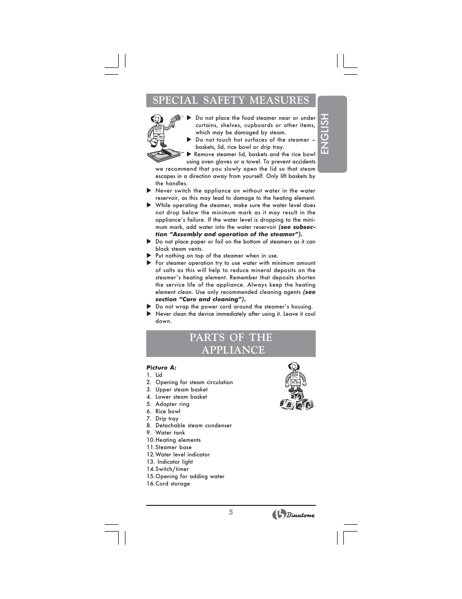 English special safety measures, Parts of the appliance | Binatone FS-3210 User Manual | Page 5 / 66