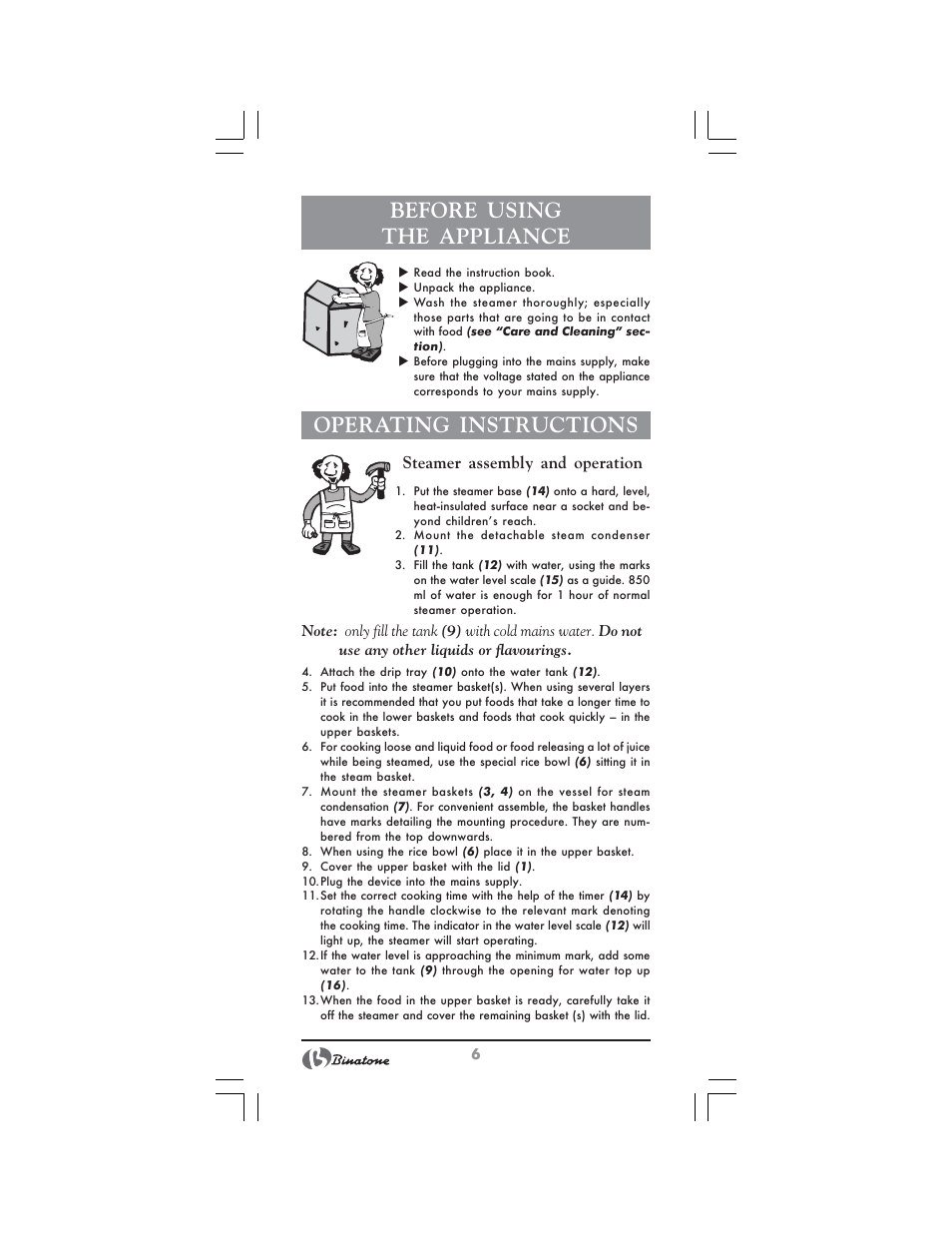 Before using the appliance, Operating instructions | Binatone FS-3210 User Manual | Page 6 / 66